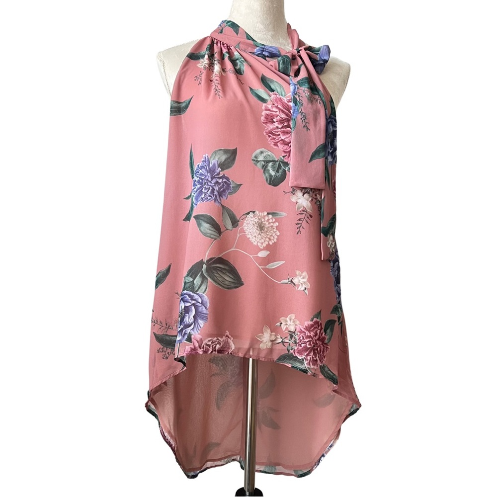 NWOT Sweet Pea New York & Company Floral Print Sleeveless  Bow Tie Neck Tank Top